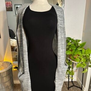 Black Dress with Gray Cardigan